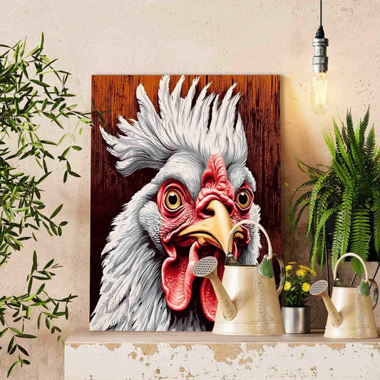 Fierce White Rooster Portrait Painting by Numbers