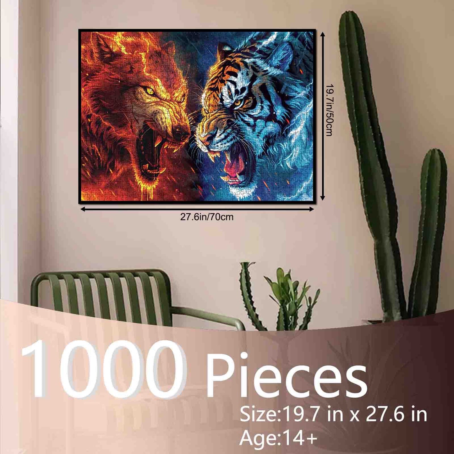 Fire and Ice Wolf and Tiger Jigsaw Puzzle