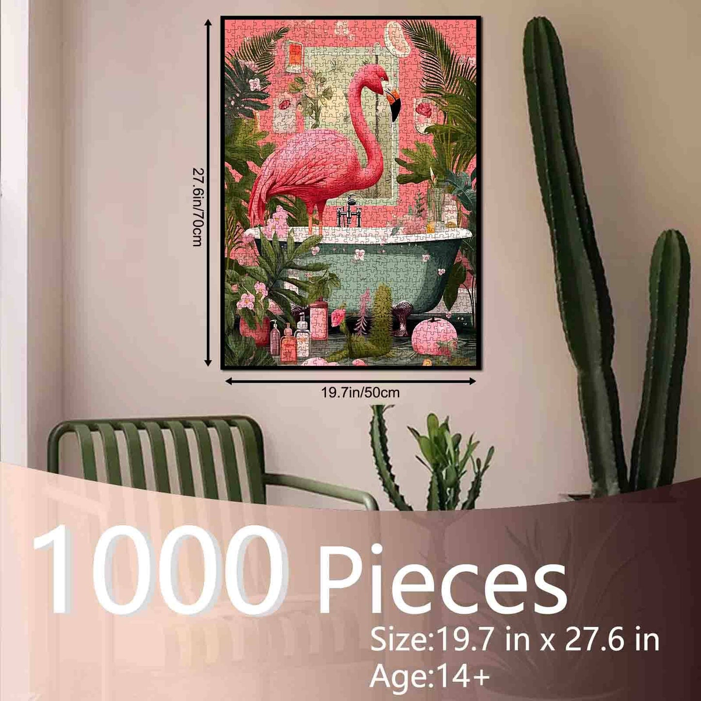 Flamingo in Tropical Bathroom Jigsaw Puzzle