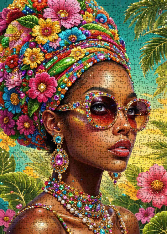 Floral Afro Beauty with Sunglasses Jigsaw Puzzle