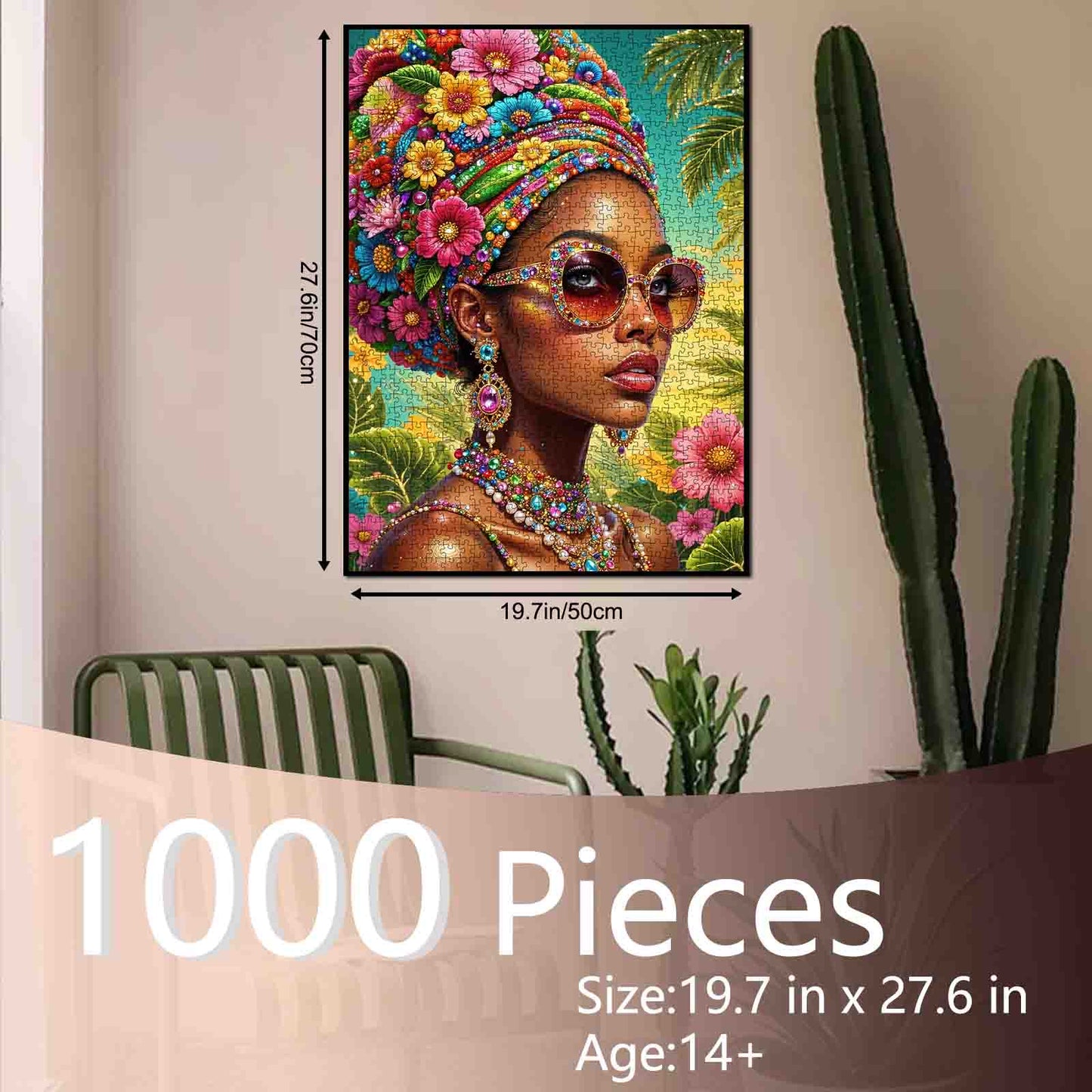 Floral Afro Beauty with Sunglasses Jigsaw Puzzle