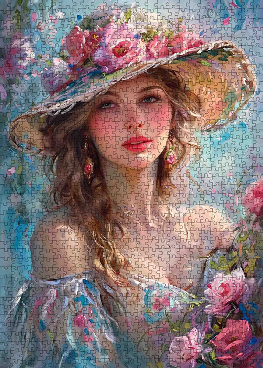 Floral Hat Elegant Lady Jigsaw Puzzle