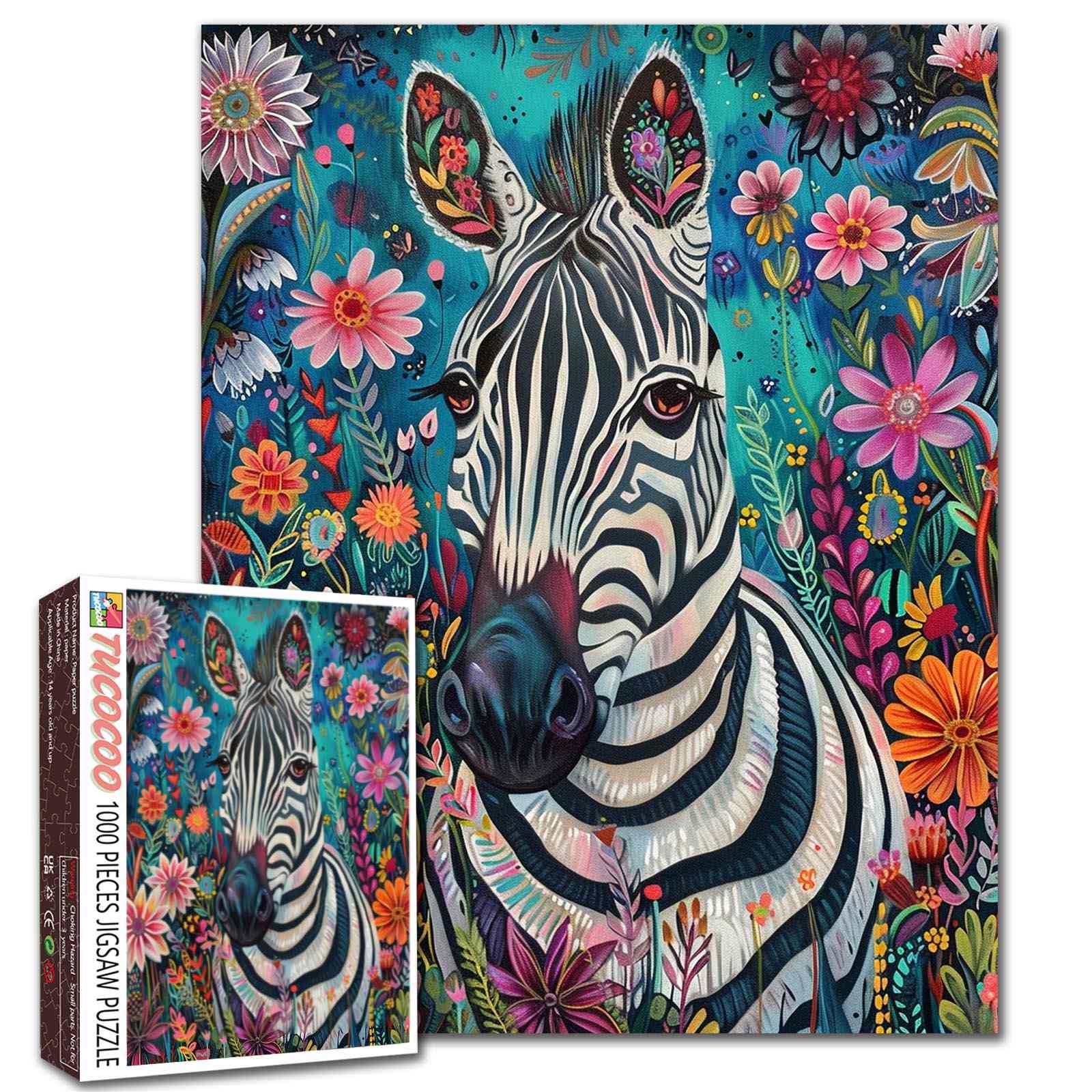 Floral Zebra Portrait Jigsaw Puzzle – Tucocoo