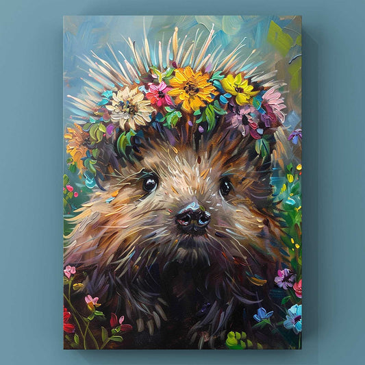 Hedgehog with Floral Crown Canvas Wall Art