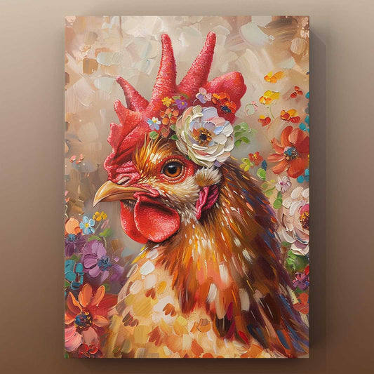Floral Chicken Portrait Canvas Wall Art