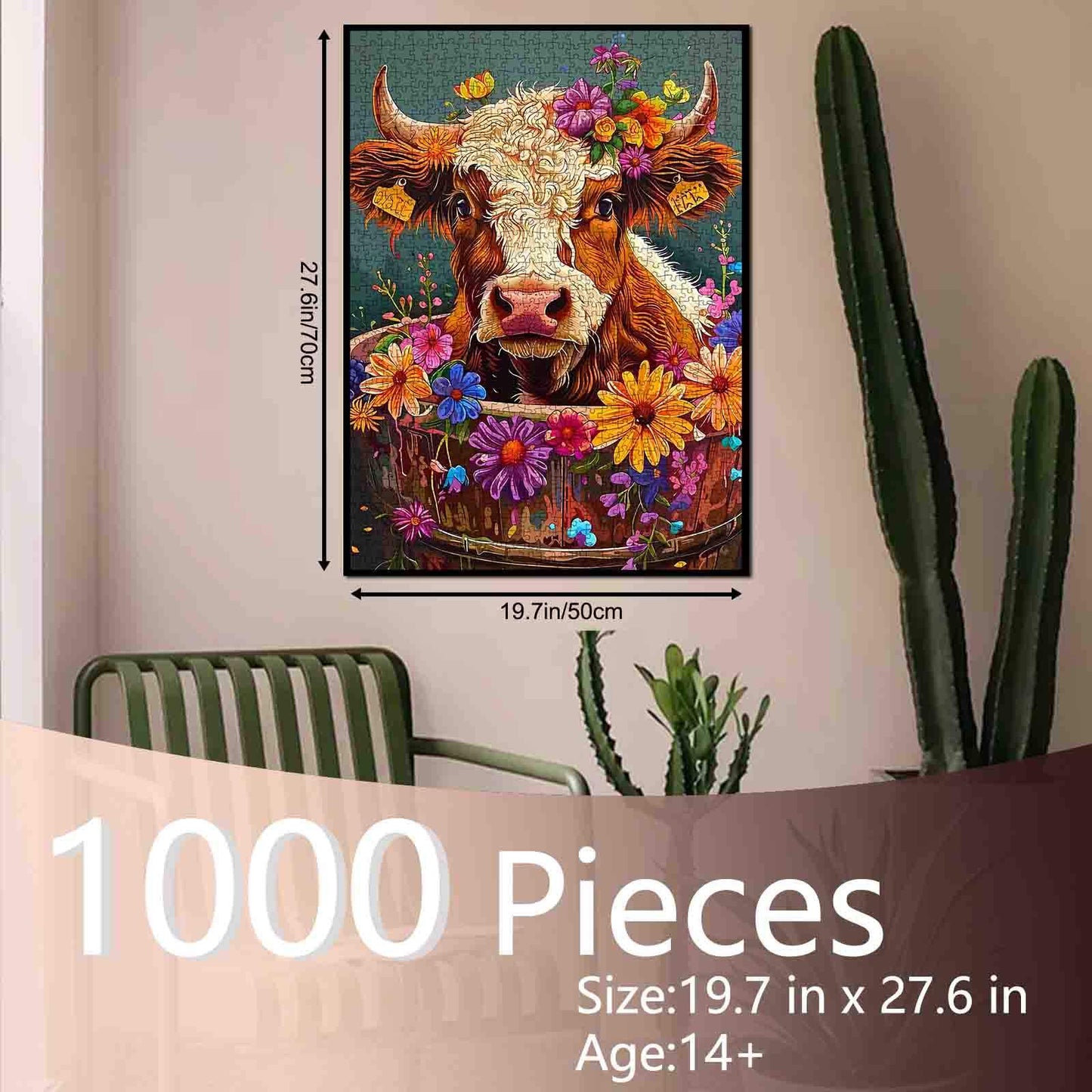 Flower-Crowned Cow in Wooden Tub Jigsaw Puzzle