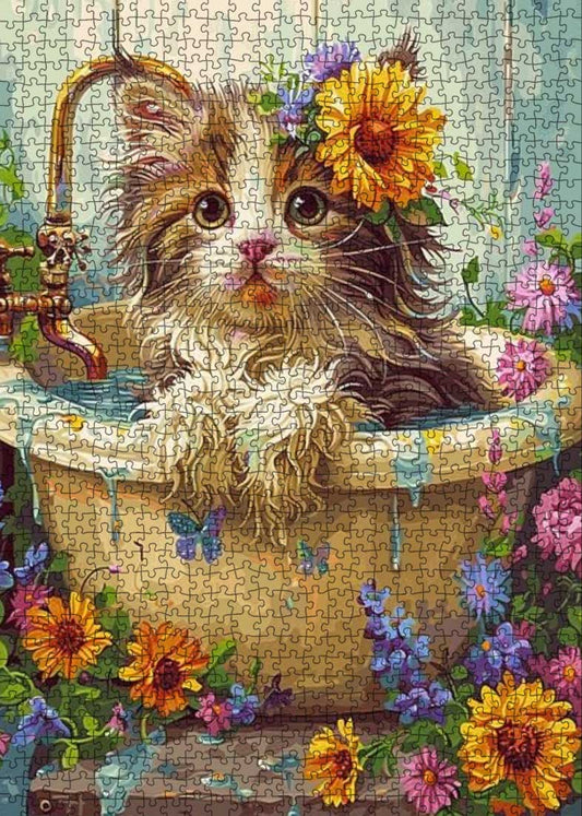 Flower Cat in Bath Jigsaw Puzzle