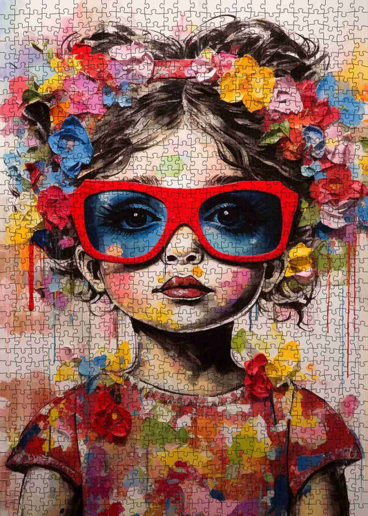 Flower Girl with Red Sunglasses Jigsaw Puzzle