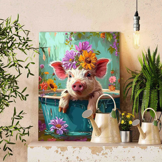 Flower Crown Piglet in Bathtub Paint by Numbers