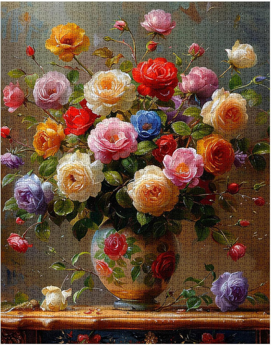 Puzzles de roses colorées dans un vase