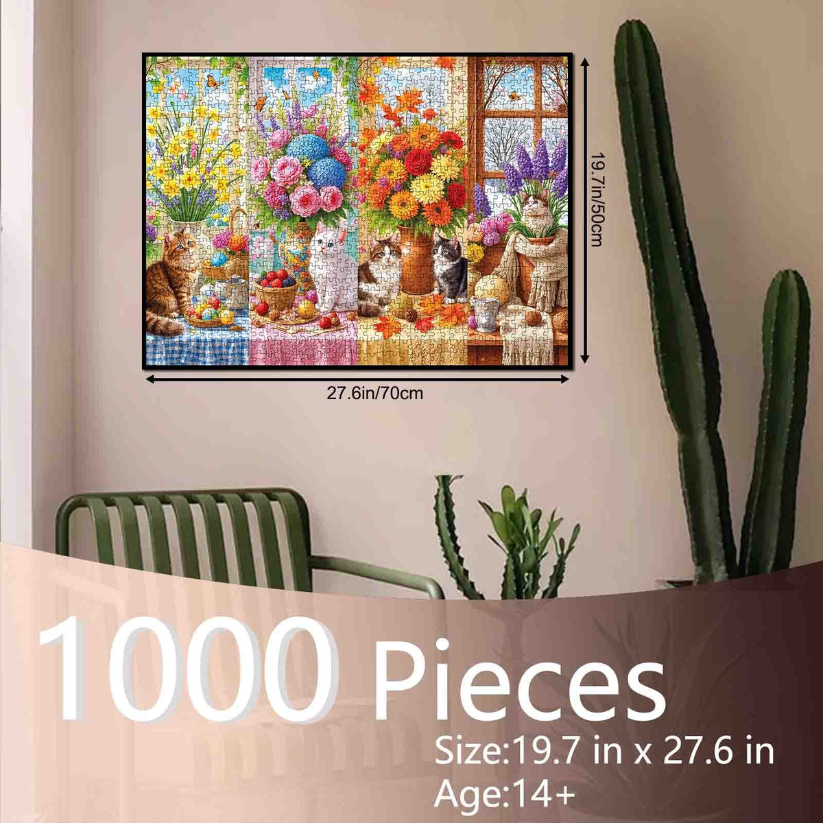 Four Seasons Cats Flower Garden Jigsaw Puzzle
