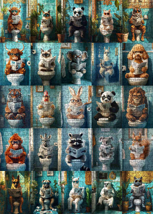 Funny Animals Bathroom Reading Jigsaw Puzzle