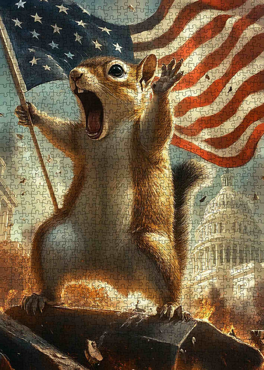 Funny Patriotic Squirrel American Flag Cartoon Style Jigsaw Puzzle