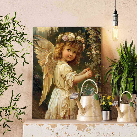 Garden Angel with Golden Wings Paint by Numbers