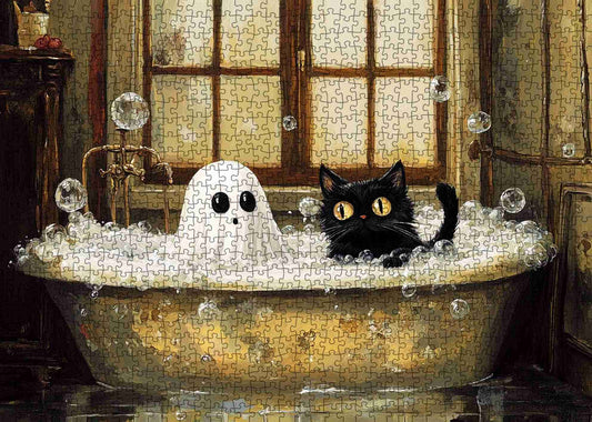 Ghost & Black Cat Bathtime Jigsaw Puzzle