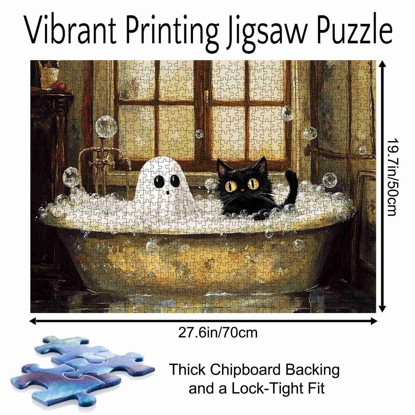 Ghost & Black Cat Bathtime Jigsaw Puzzle