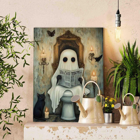 Ghost with Newspaper and Black Cat Paint by Numbers