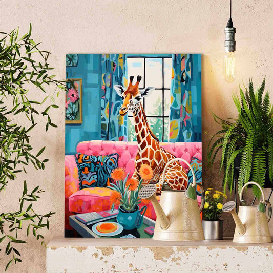 Giraffe Sitting on Sofa Paint by Numbers