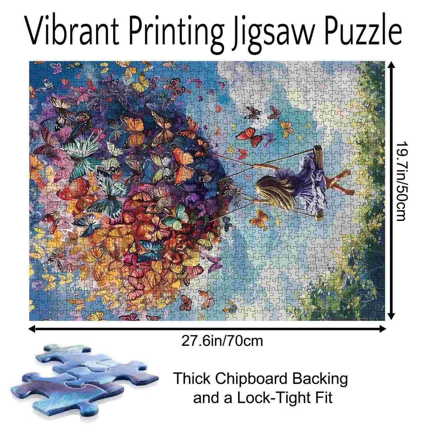 Girl Swinging with Butterfly Balloons Jigsaw Puzzle