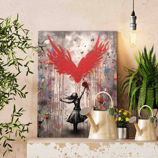 Girl Reaching Red Wings Paint by Numbers