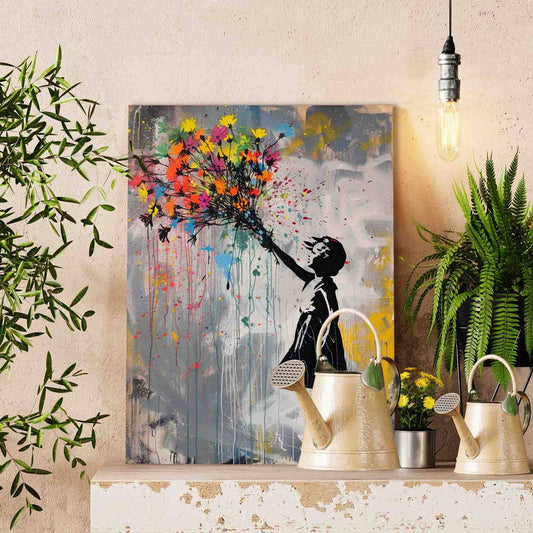 Girl Throw Colorful Flowers Graffiti Paint by Numbers