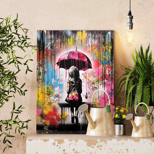 Girl with Pink Umbrella Paint by Numbers