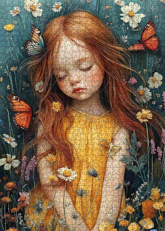 Girl in Wildflower Field Jigsaw Puzzle