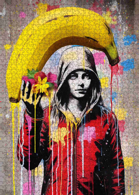 Girl with Banana and Flowers Jigsaw Puzzle