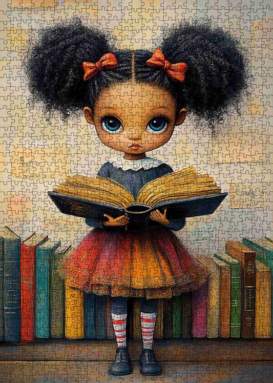 Girl with Book and Colorful Skirt Jigsaw Puzzle