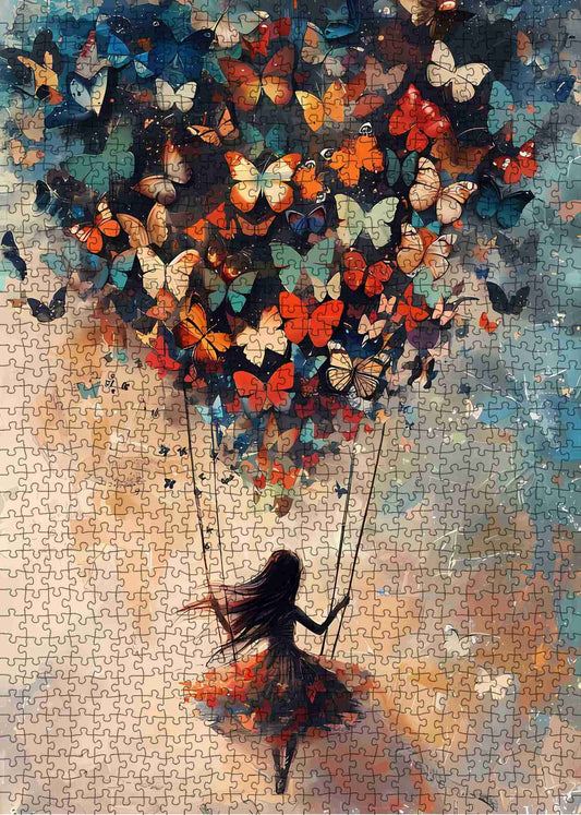 Girl with Butterfly Balloons Jigsaw Puzzle