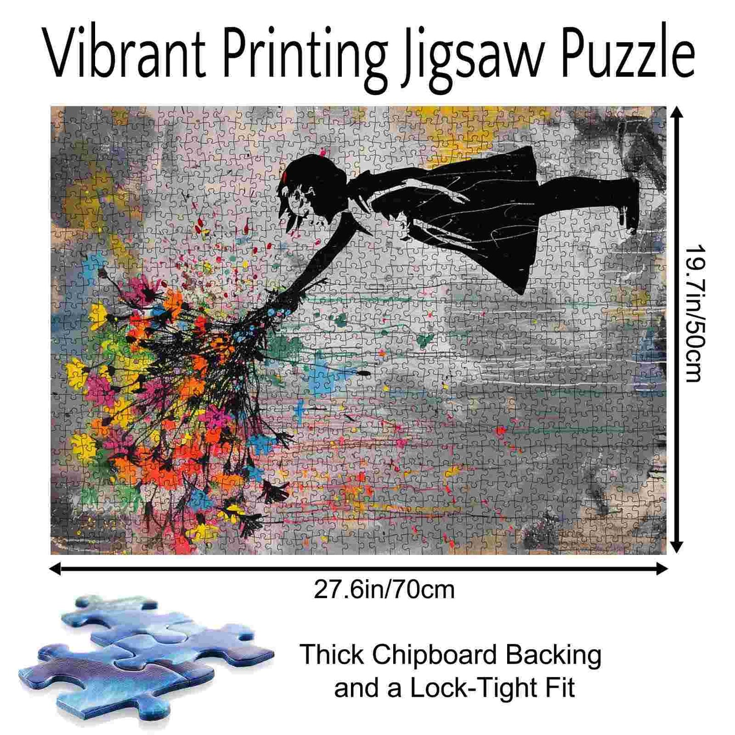 Girl with Colorful Flower Bouquet Jigsaw Puzzle