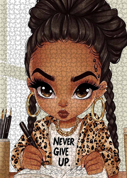 Girl with Never Give Up Quote Jigsaw Puzzle