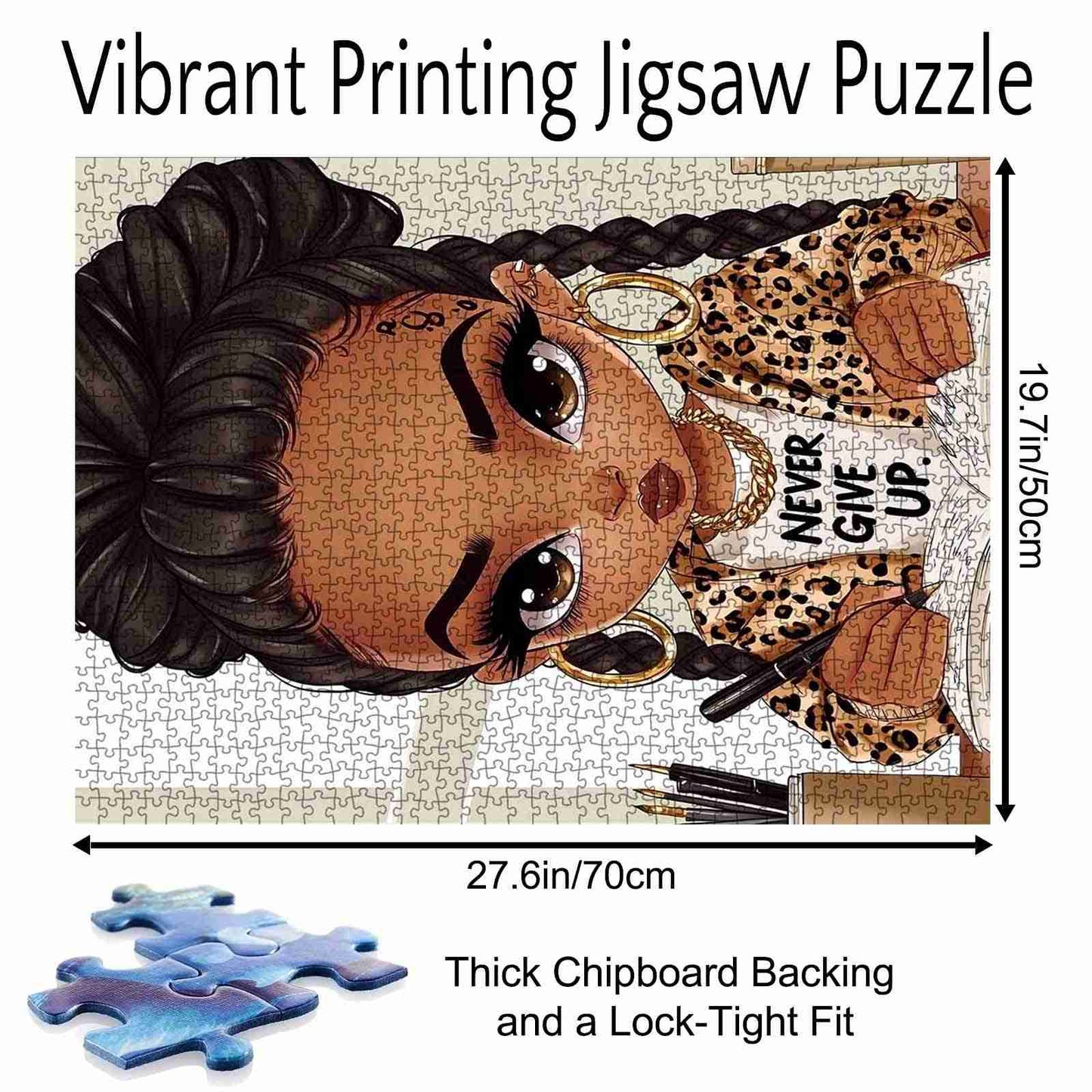 Girl with Never Give Up Quote Jigsaw Puzzle