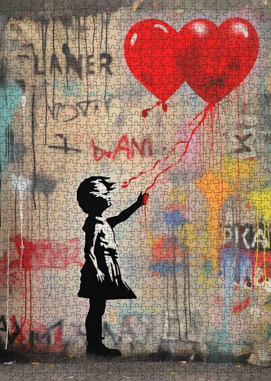 Girl with Red Heart Balloons Jigsaw Puzzle