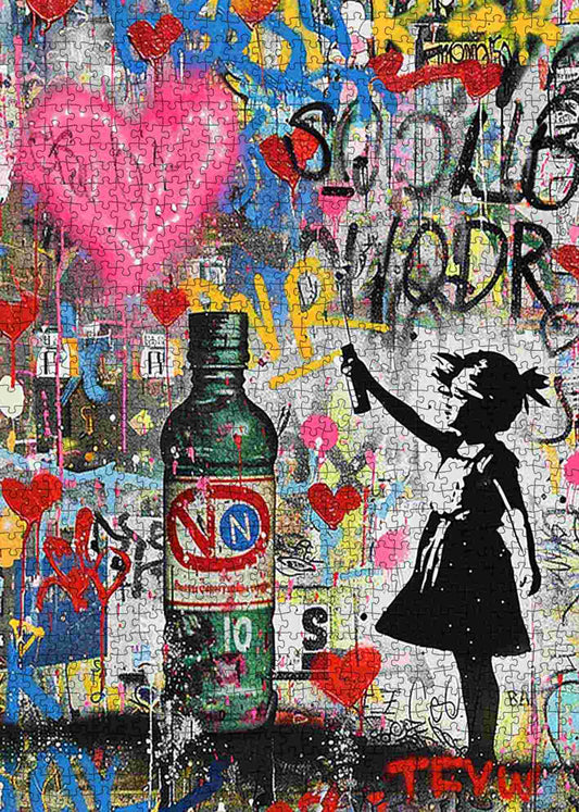 Girl with Spray Can and Hearts Jigsaw Puzzle
