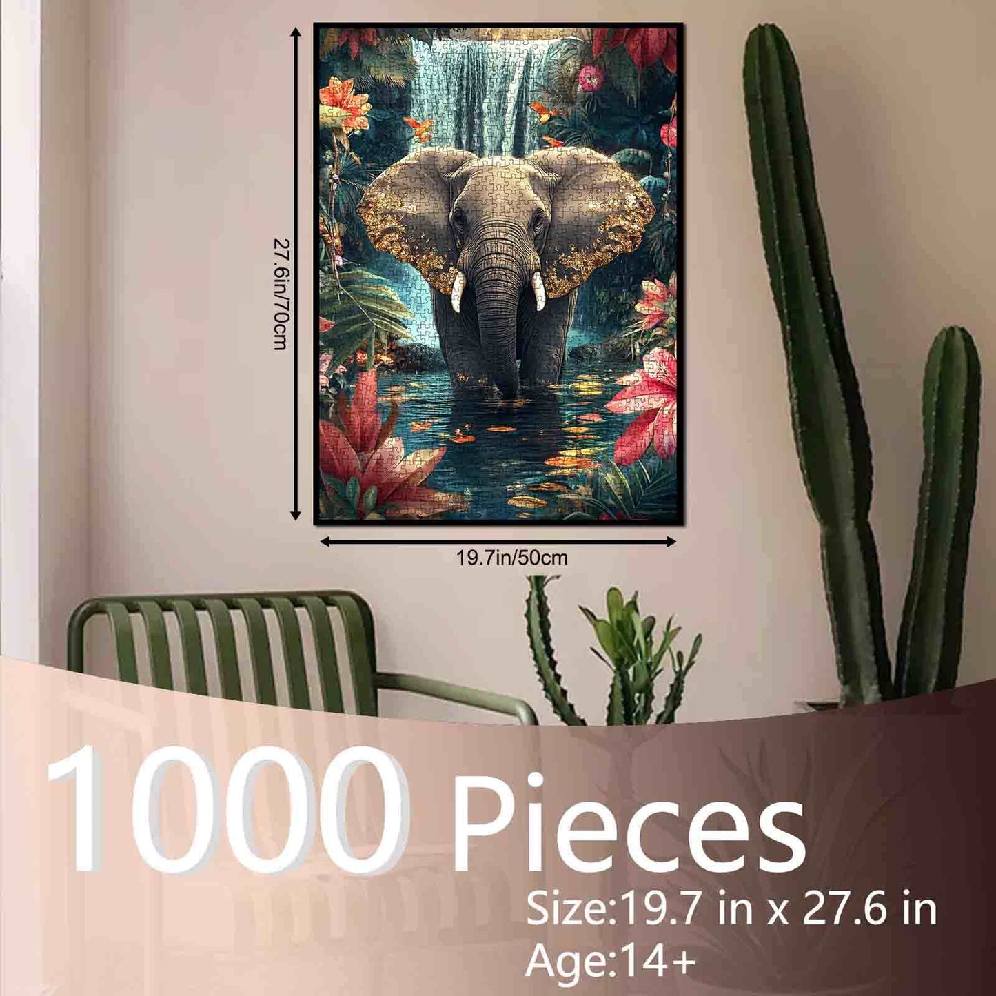 Golden-Eared Elephant Waterfall Jigsaw Puzzle