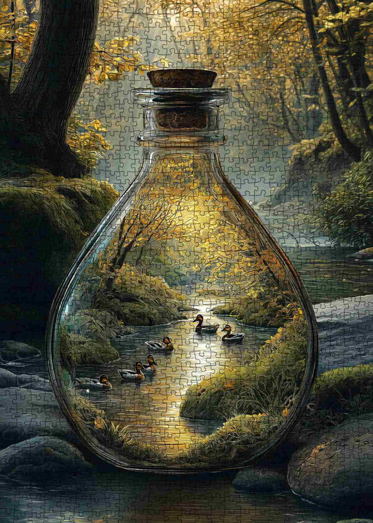 Golden Forest River Bottle Jigsaw Puzzle