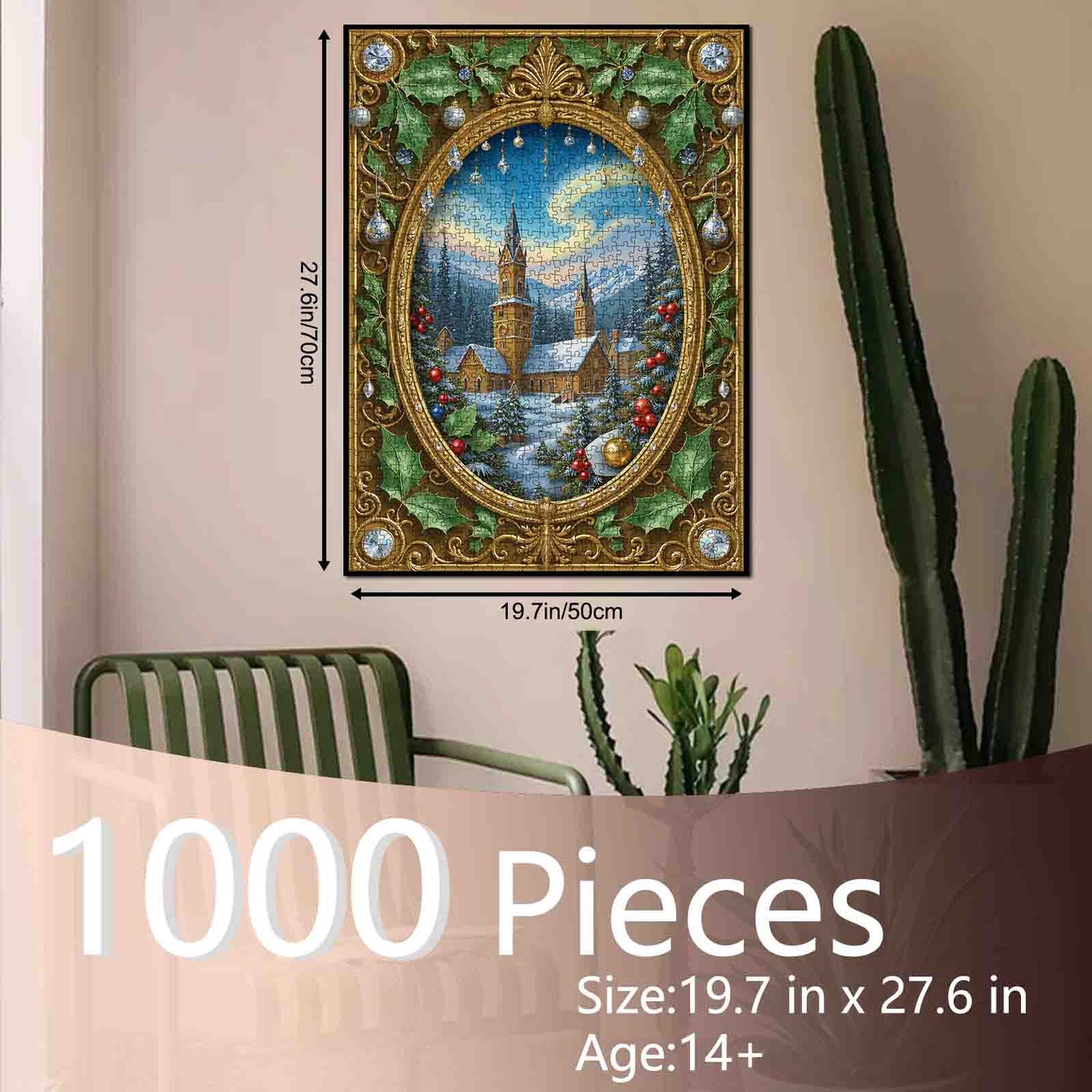 Golden Framed Winter Cathedral Scene Jigsaw Puzzle