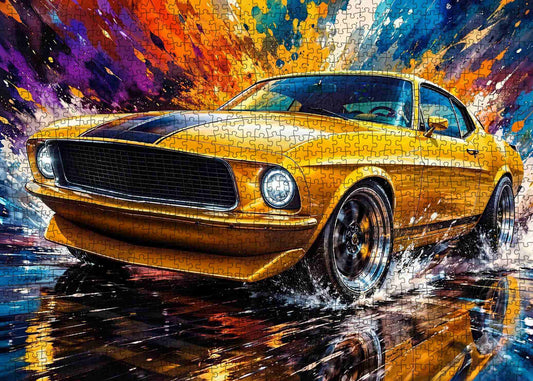 Golden Muscle Car Splash Jigsaw Puzzle