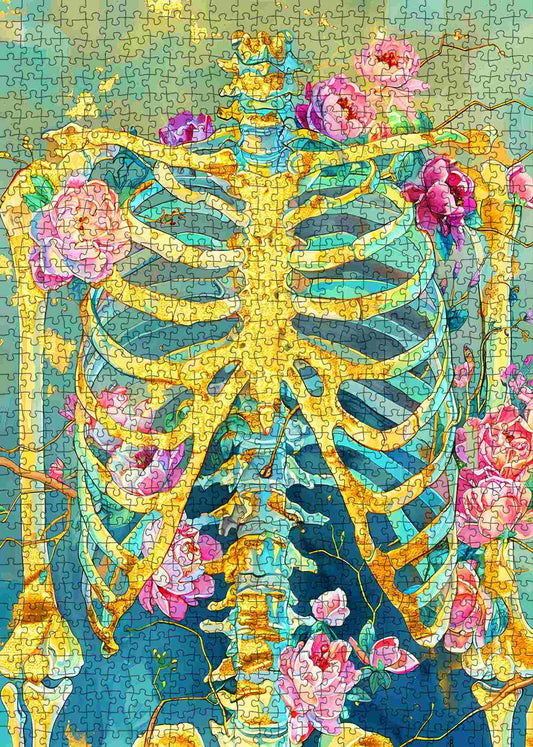 Golden Skeleton Floral Fusion Jigsaw Puzzle