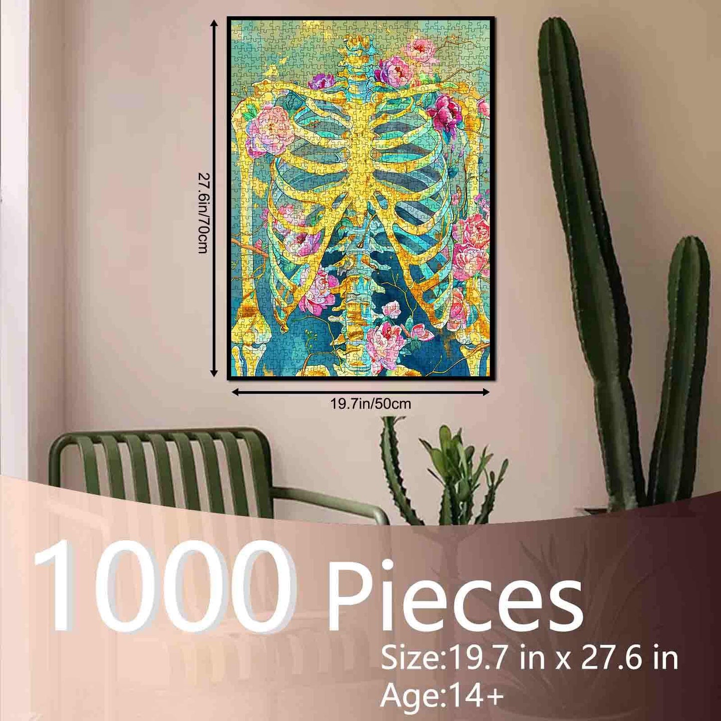 Golden Skeleton Floral Fusion Jigsaw Puzzle