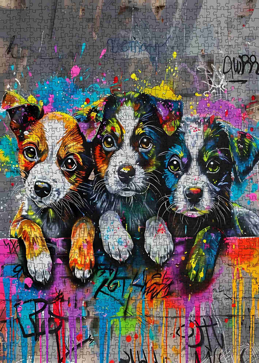 Graffiti Puppy Trio Jigsaw Puzzle