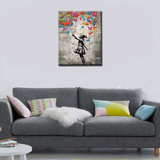 Girl with Butterflies Graffiti Canvas Wall Art