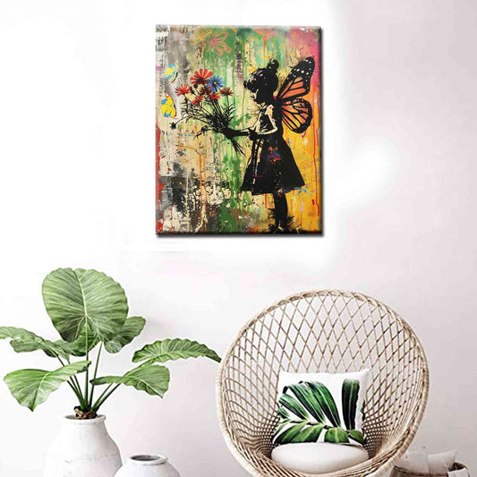 Fairy Girl with Flowers Graffiti Canvas Wall Art