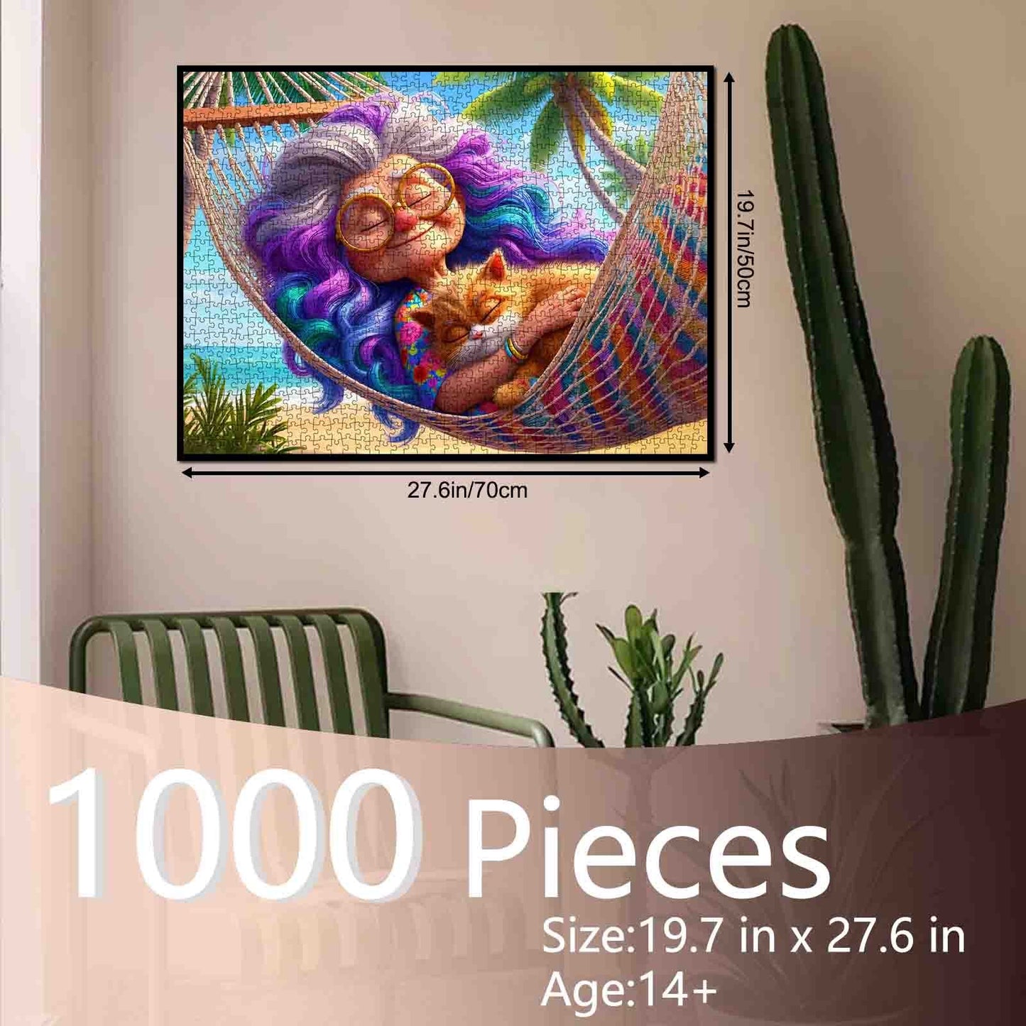 Grandma and Cat Hammock Jigsaw Puzzle