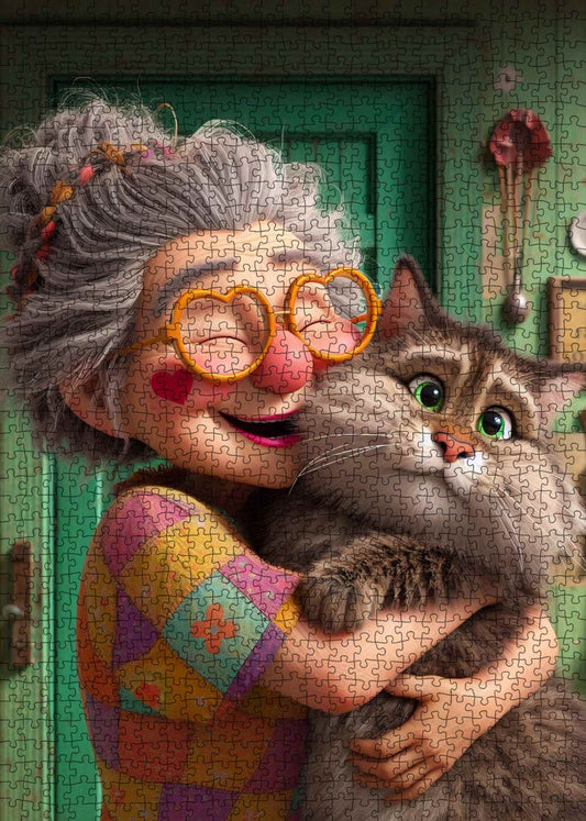 Grandma and Her Fluffy Cat Jigsaw Puzzle