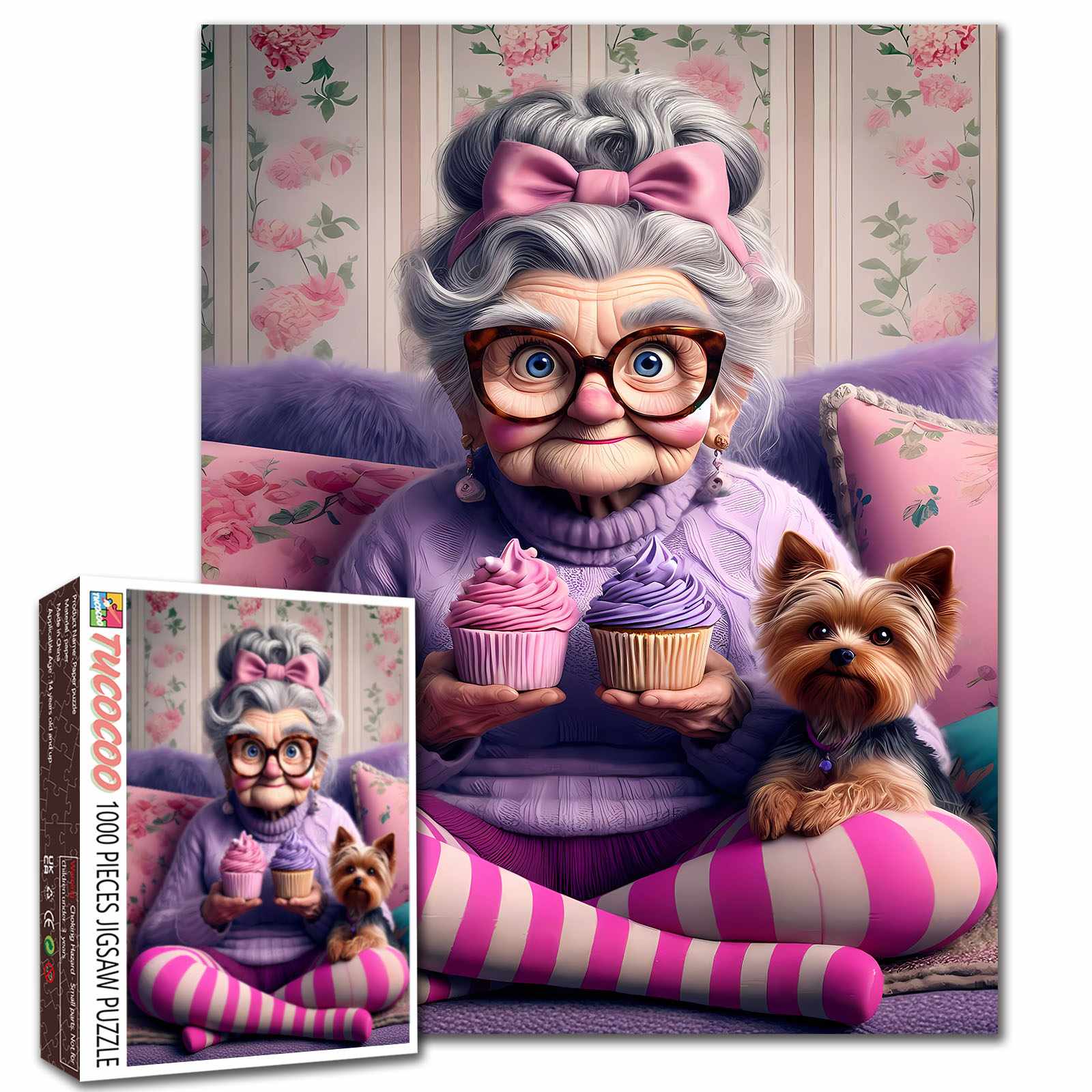 ✨aiken grandma✨ Grandma with Cupcakes and Yorkie Jigsaw Puzzle – Tucocoo