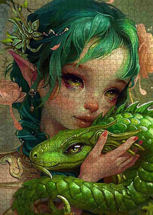 Green-haired Girl with Dragon Jigsaw Puzzle