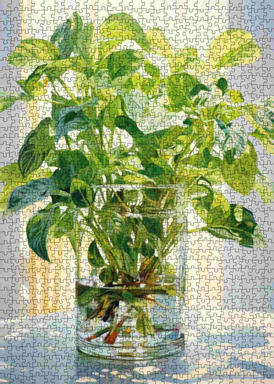 Green Foliage in Glass Vase Jigsaw Puzzle