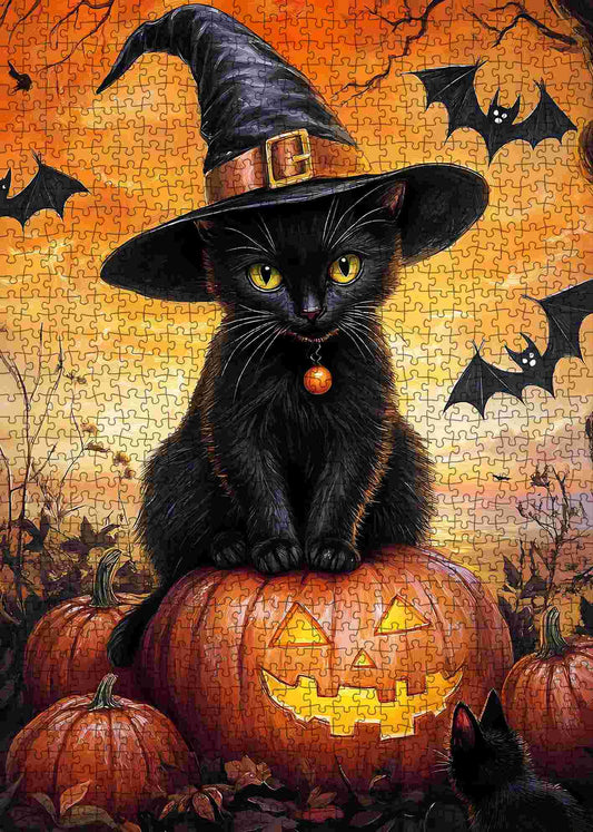 Halloween Black Cat Pumpkin Jigsaw Puzzle